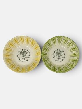 Scio Pottery Vintage 1950s Rooster Salad Dessert Plates Yellow Green Set of 2